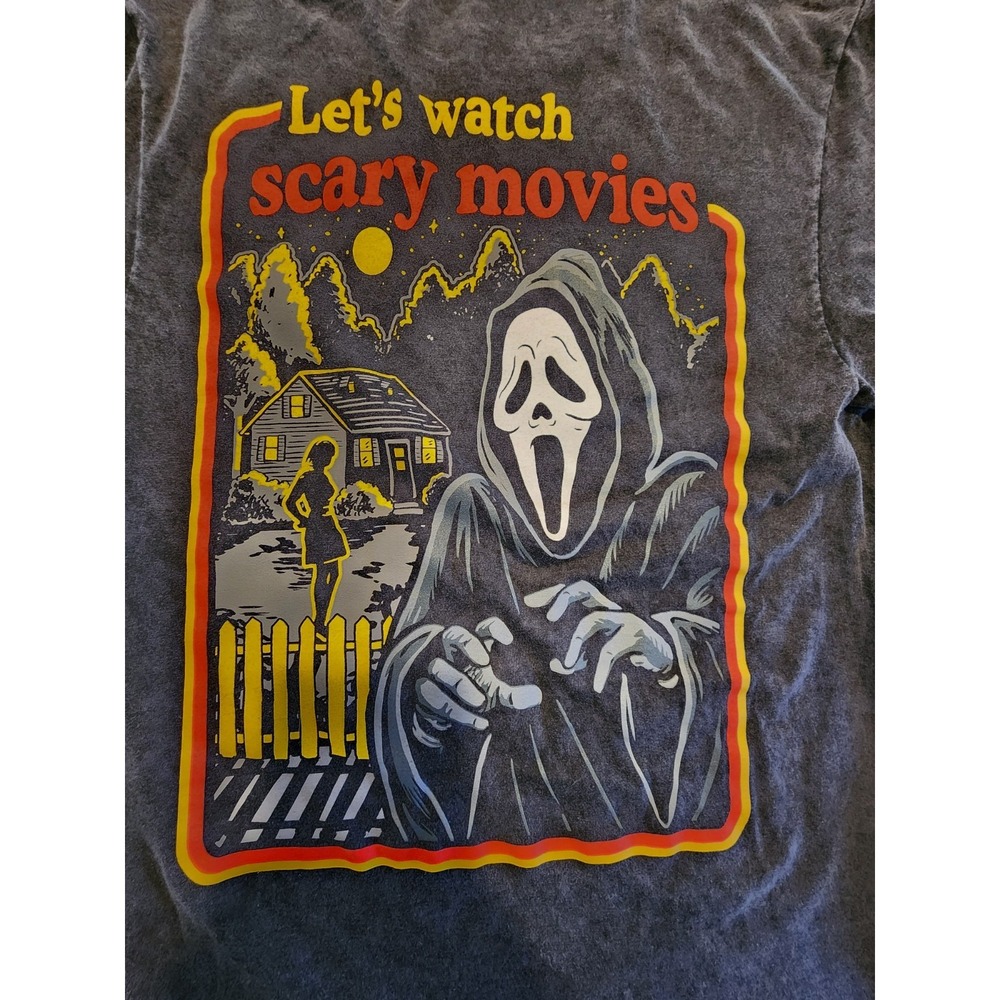 Halloween Let's Watch Scary Movie Gray Acid Wash T shirt Ghostface Small Unisex